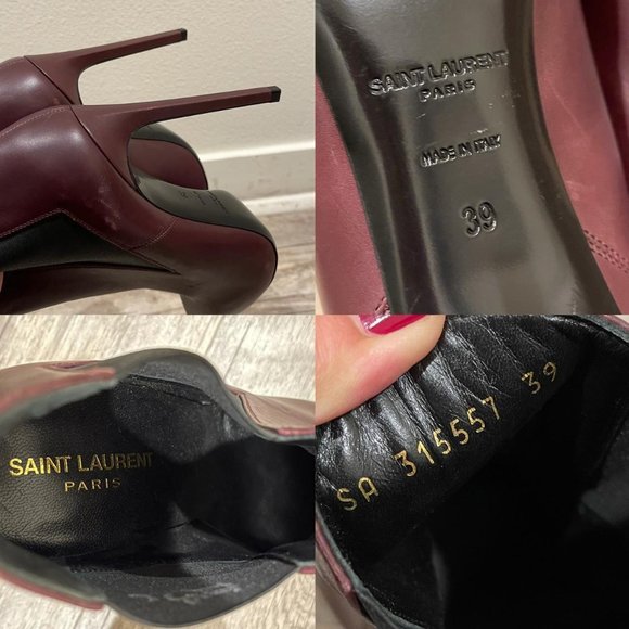 Saint Laurent Paris LEATHER ANKLE BOOTS - BURGUNDY size 39 fit US size 8/8.5 - Picture 2 of 4